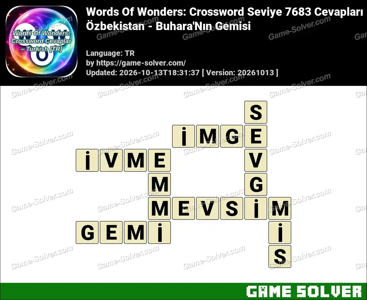 Words Of Wonders: Crossword Seviye 7683 Cevapları – Özbekistan – Buhara’Nın Gemisi